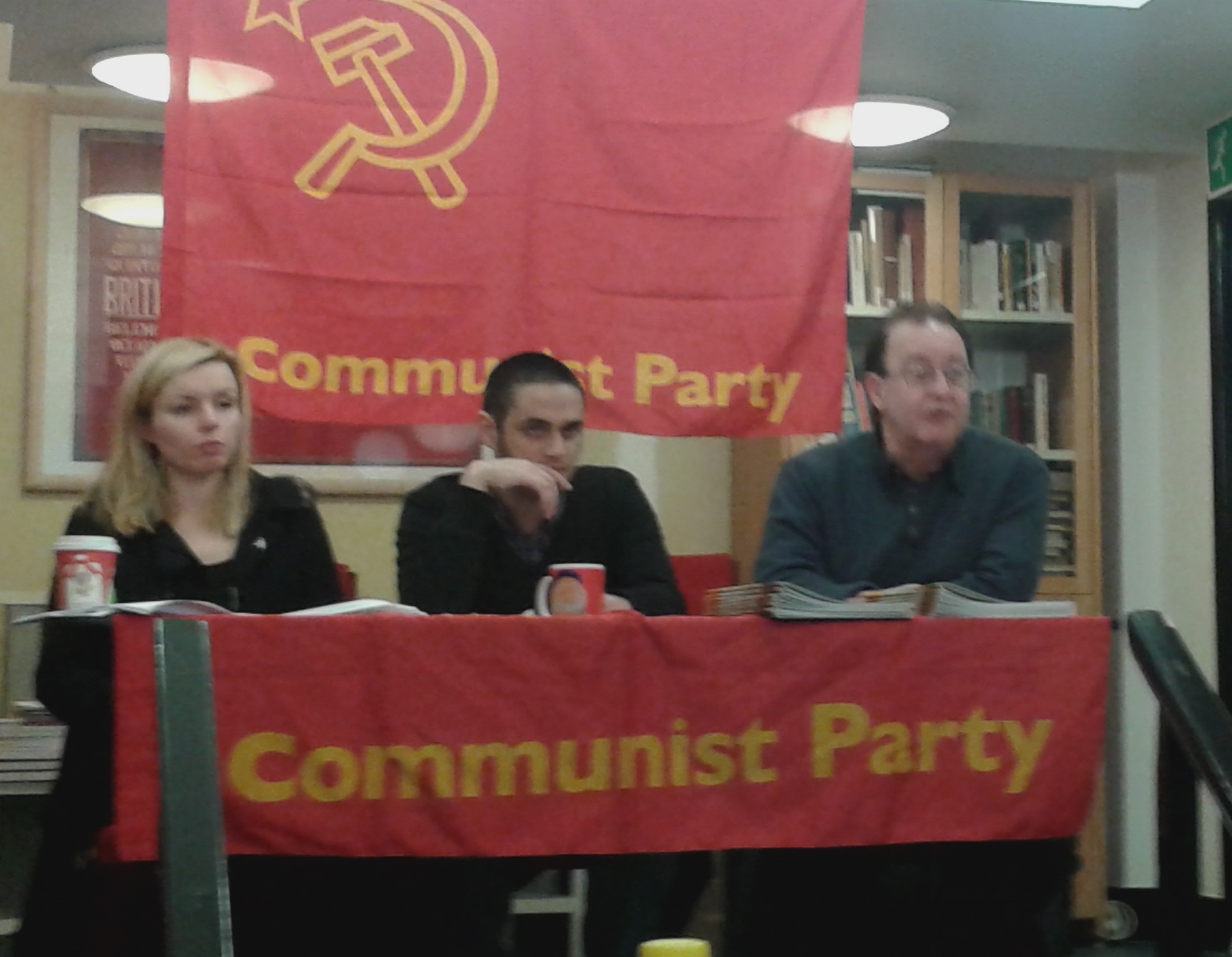 YCL General Secretary Zoe Hennessy, YCL Chair James Rodie and CP General Secretary Robert Griffths.